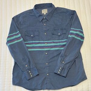 Tecovas Men's Foundation Weight Cotton Pearl Snap Shirt Size 2XL Blue Stripe